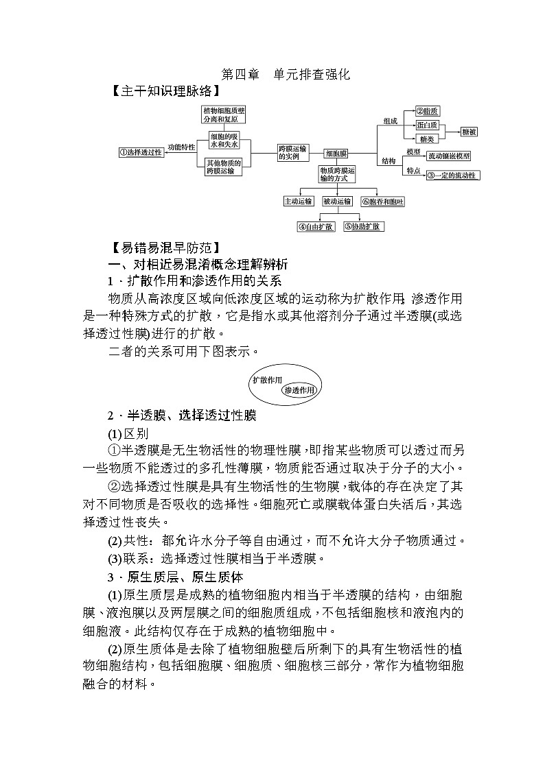 高中生物必修1（新课标）第四章+单元排查强化+Word版含解析 试卷01
