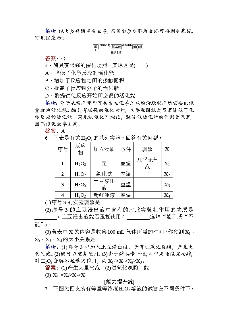 高中生物必修1（新课标）分层落实训练：5.1降低化学反应活化能的酶.1+Word版含解析02