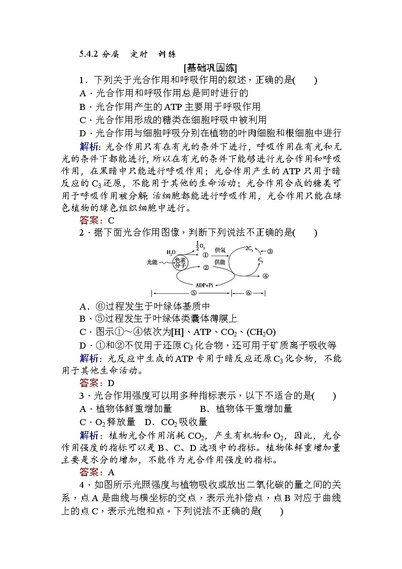 高中生物必修1（新课标）分层落实训练：5.4能量之源——光与光合作用.2+Word版含解析01