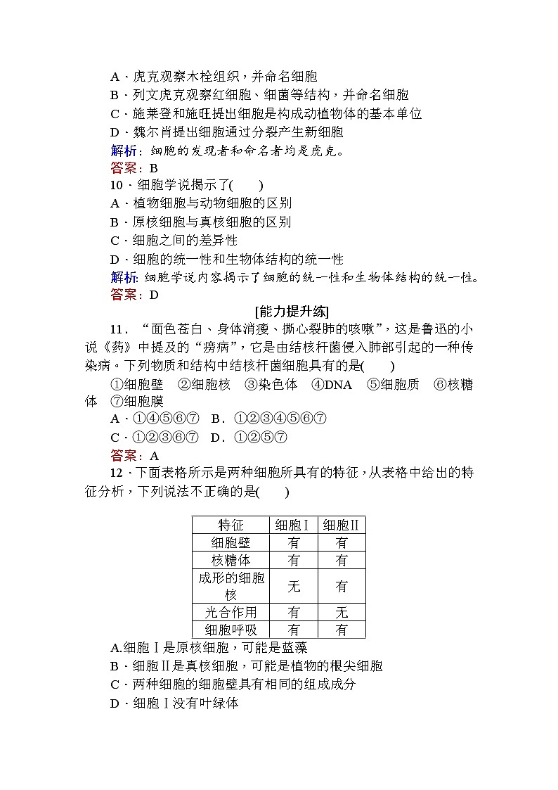 高中生物必修1（新课标）分层落实训练：1.2细胞的多样性与统一性+Word版含解析03