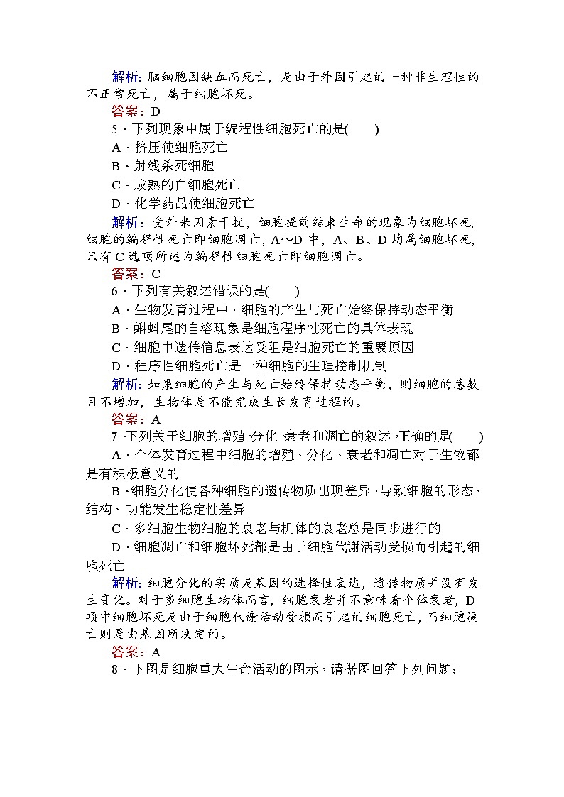高中生物必修1（新课标）分层落实训练：6.3细胞的衰老和凋亡+Word版含解析02