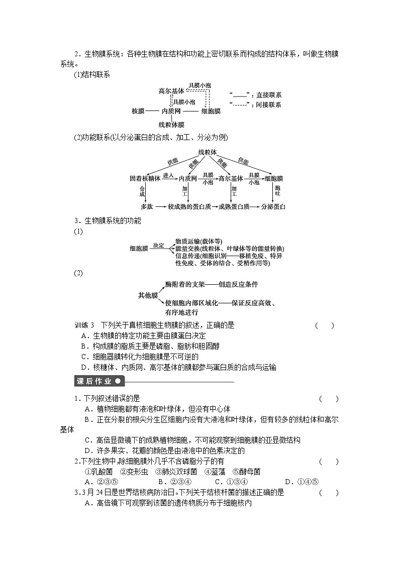 生物人教版必修1：第三章 细胞的基本结构 章末复习 Word版含解析 试卷03