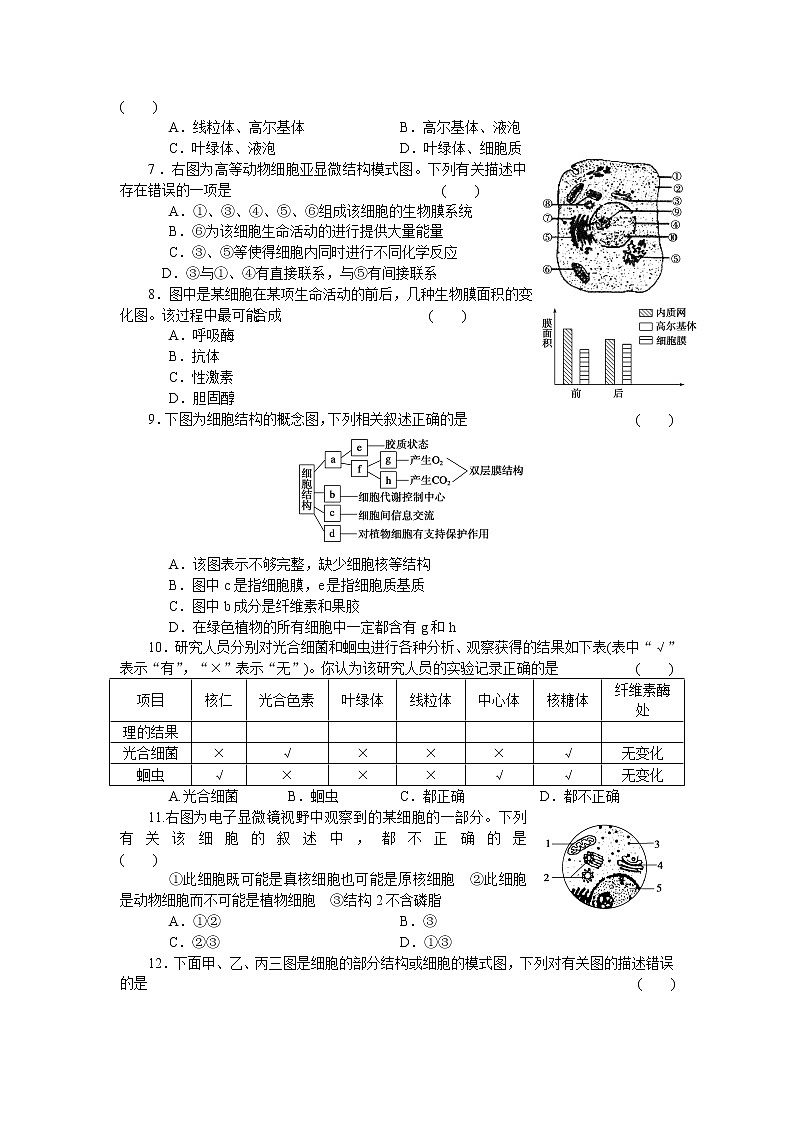 生物人教版必修1：第三章 单元检测 Word版含解析02