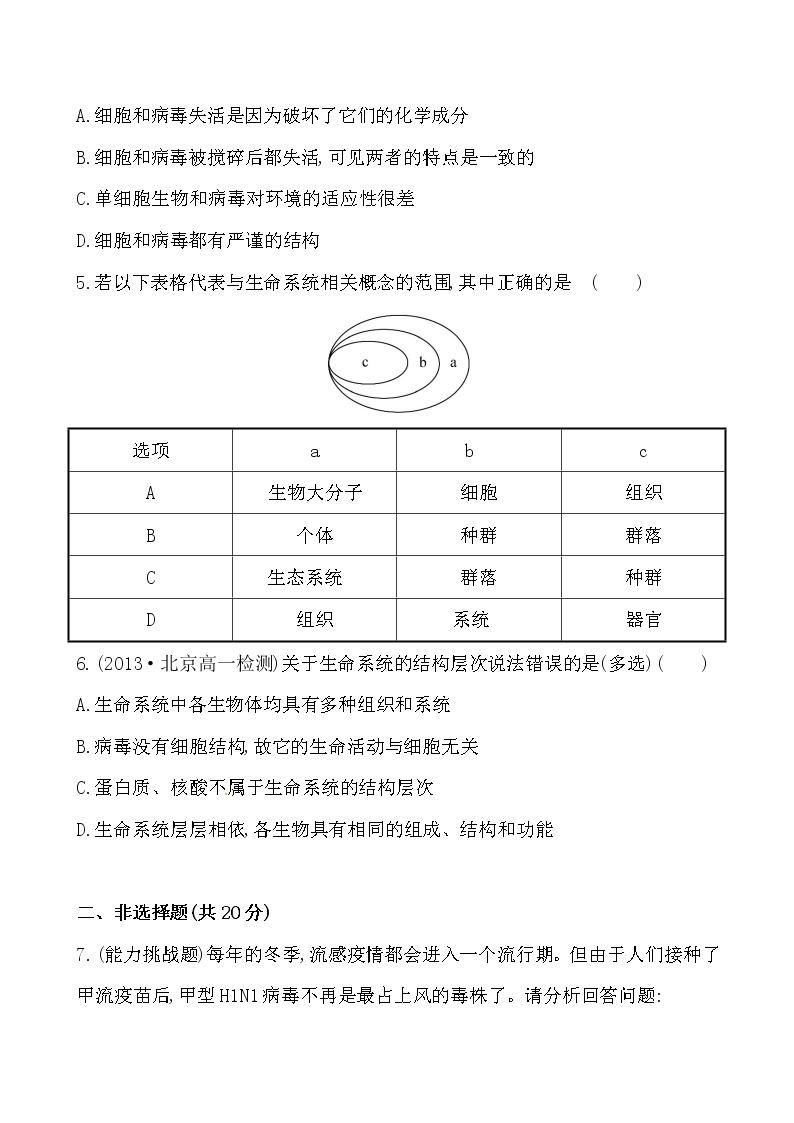 新人教版高中生物必修一课时提升卷(一)  第1章  第1节02