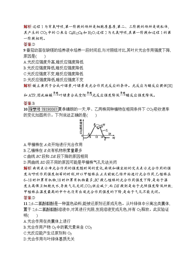 生物人教版必修1练习：第5章 细胞的能量供应和利用 测评 word版含解析03