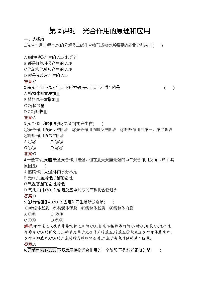 生物人教版必修1练习：5.4.2 光合作用的原理和应用 word版含解析01