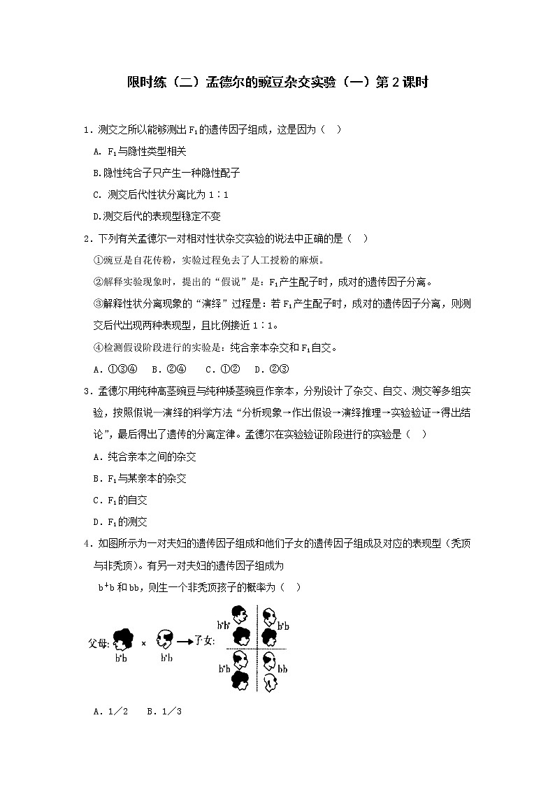 高一生物必修二课时训练：1.1孟德尔的豌豆杂交实验（一）第2课时+Word版含答案第1页