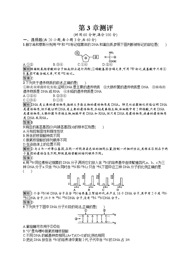 高中生物必修二人教版课后习题：第3章测评 Word版含答案01