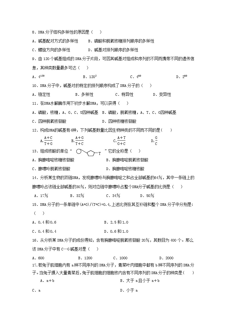 （人教版）高一生物必修二同步练习 3.2dna的分子结构 word版含答案02