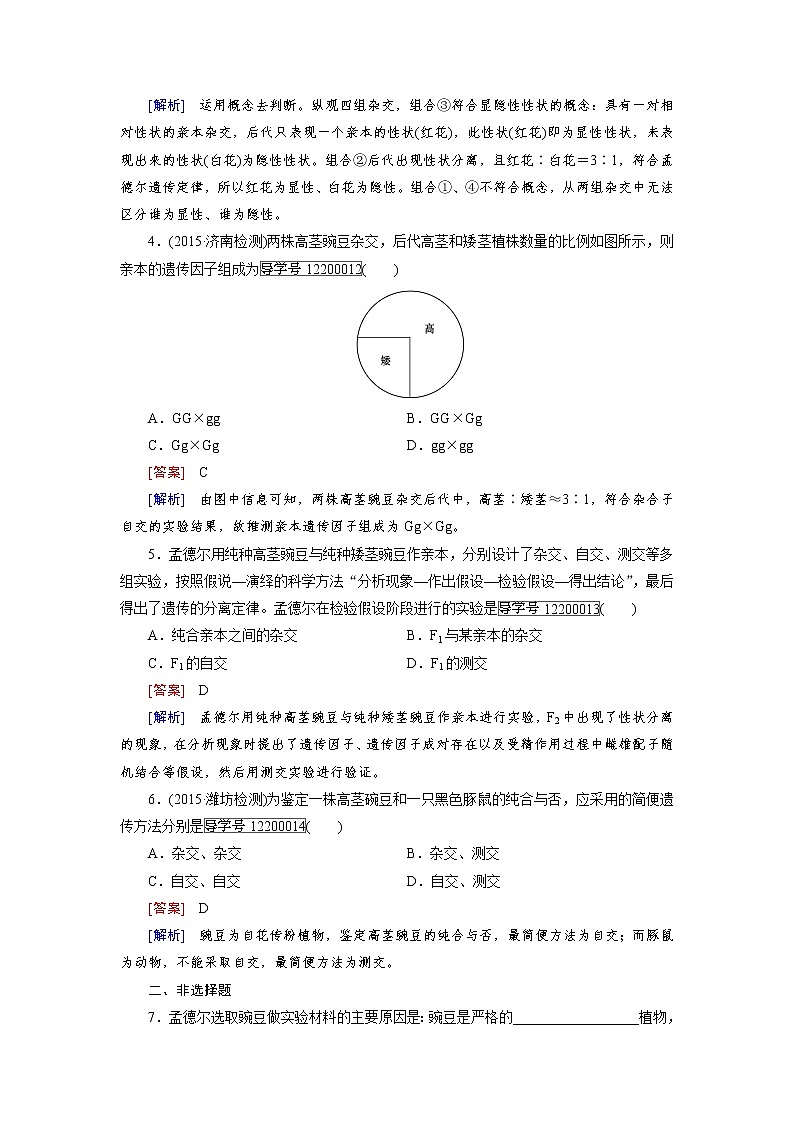 高一生物人教版必修2练习：第1章 第1节 孟德尔的豌豆杂交实验（一） word版含解析第2页