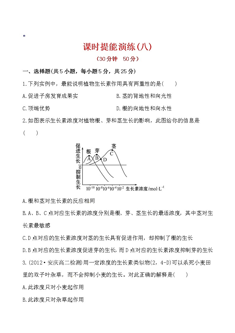 新人教版高中生物必修三课时提能演练(八) 3.2第1页