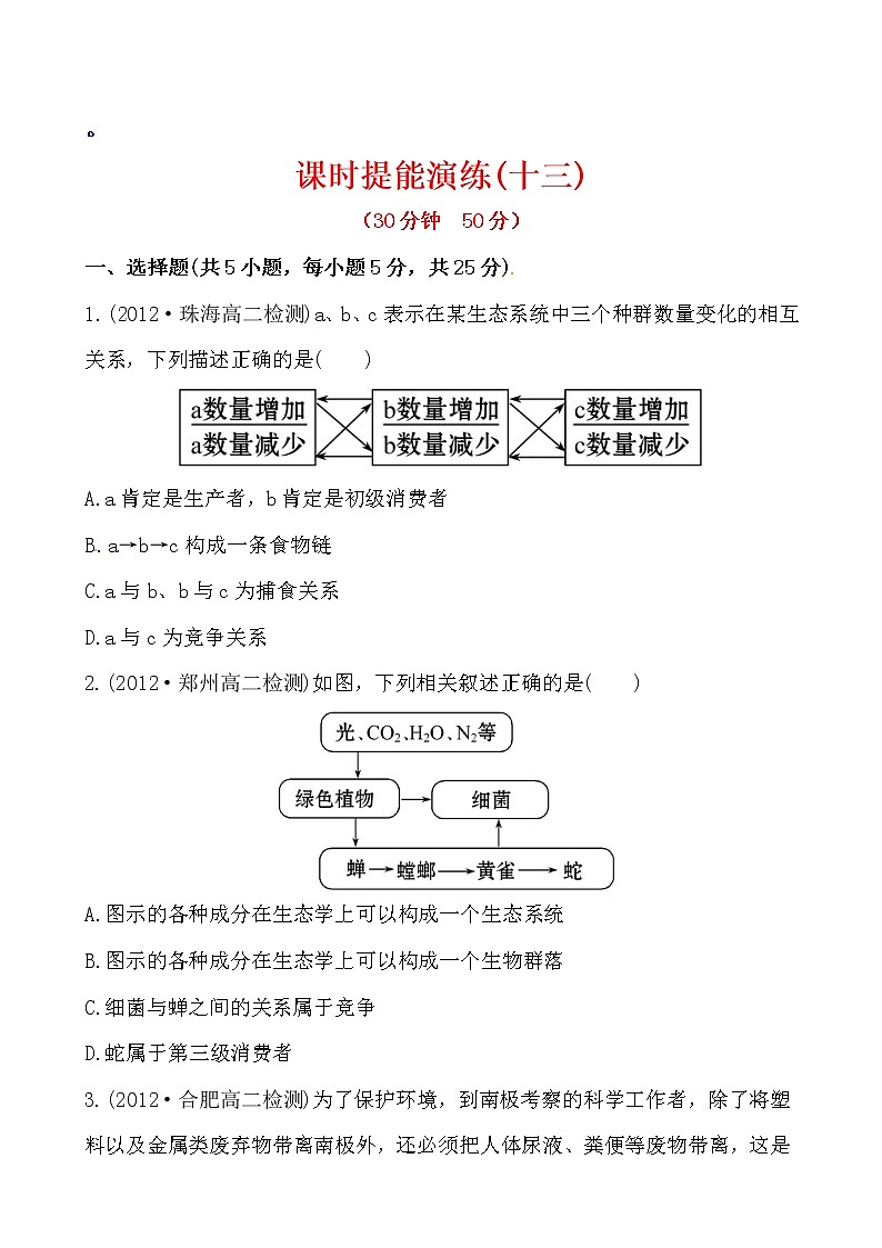 新人教版高中生物必修三课时提能演练(十三) 5.1第1页