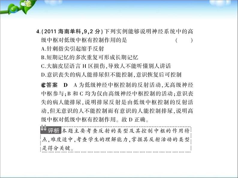 高考生物一轮复习课件：专题18_人和高等动物的神经调节06