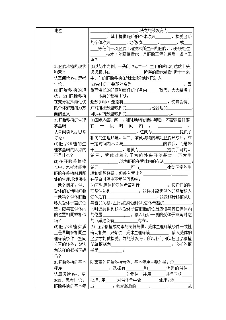 人教版（新课标）高中生物选修三专题三3.3《胚胎工程的应用及前景》教案第2页