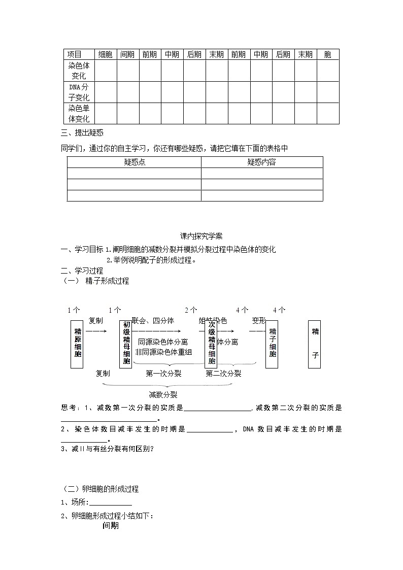 人教版（新课标）高中生物必修二第二章第1节《减数分裂》导学案202