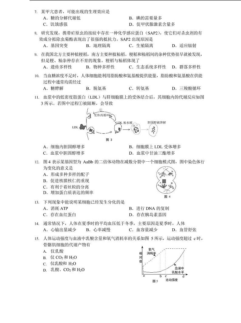 2021届宝山区高考生物二模试卷及答案02