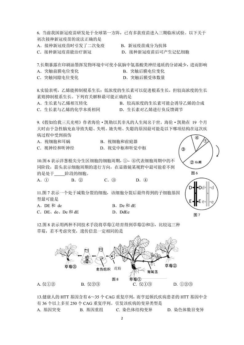 2021届奉贤区高考生物二模试卷及答案02