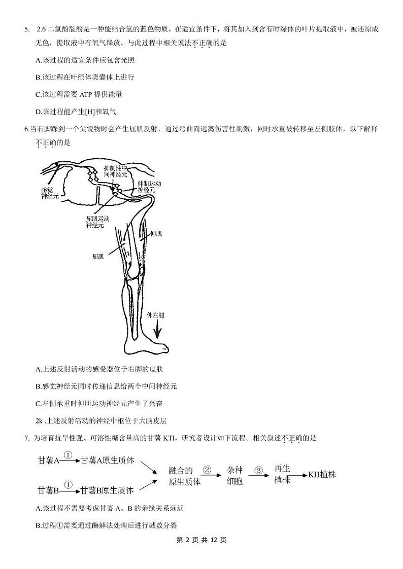 北京市2021年房山区高三一模生物试题第2页