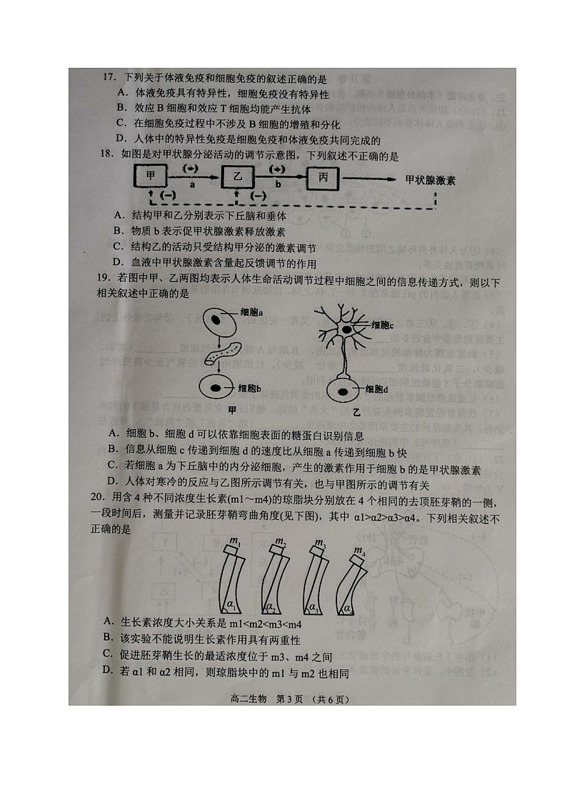 江苏省沭阳县2020-2021学年高二下学期期中考试生物试题（图片版，无答案）03