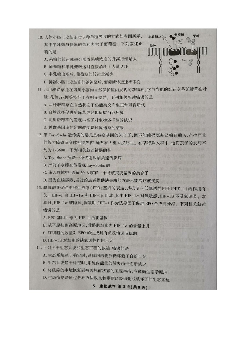 江苏省宿迁市2021届高三第二次适应性考试生物试题（图片版，无答案）03