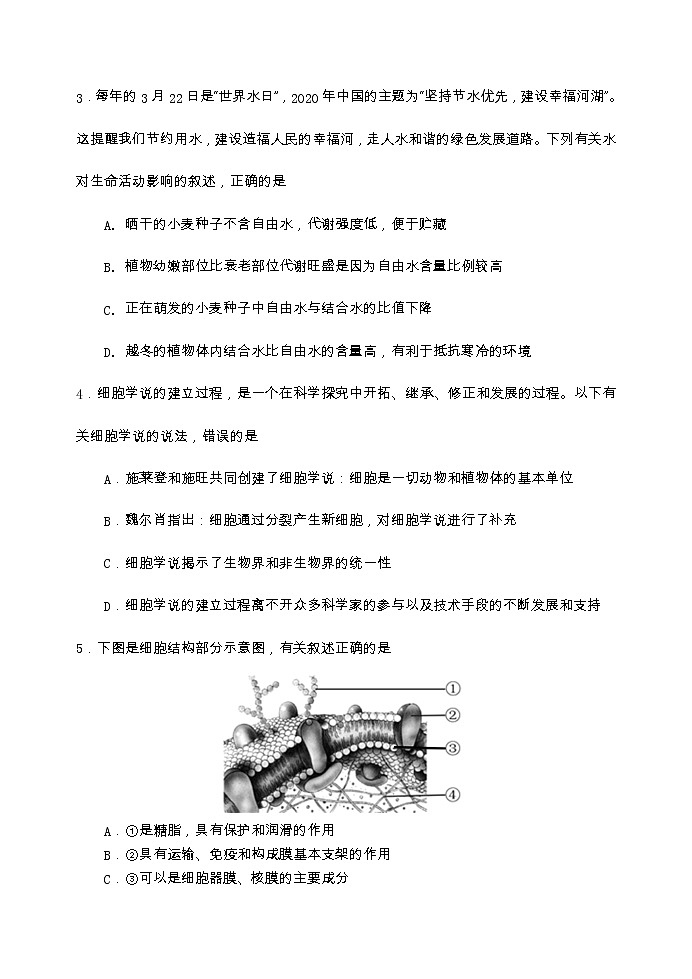 江苏省宿迁市2020_2021学年度第一学期期末考试高一生物试卷02