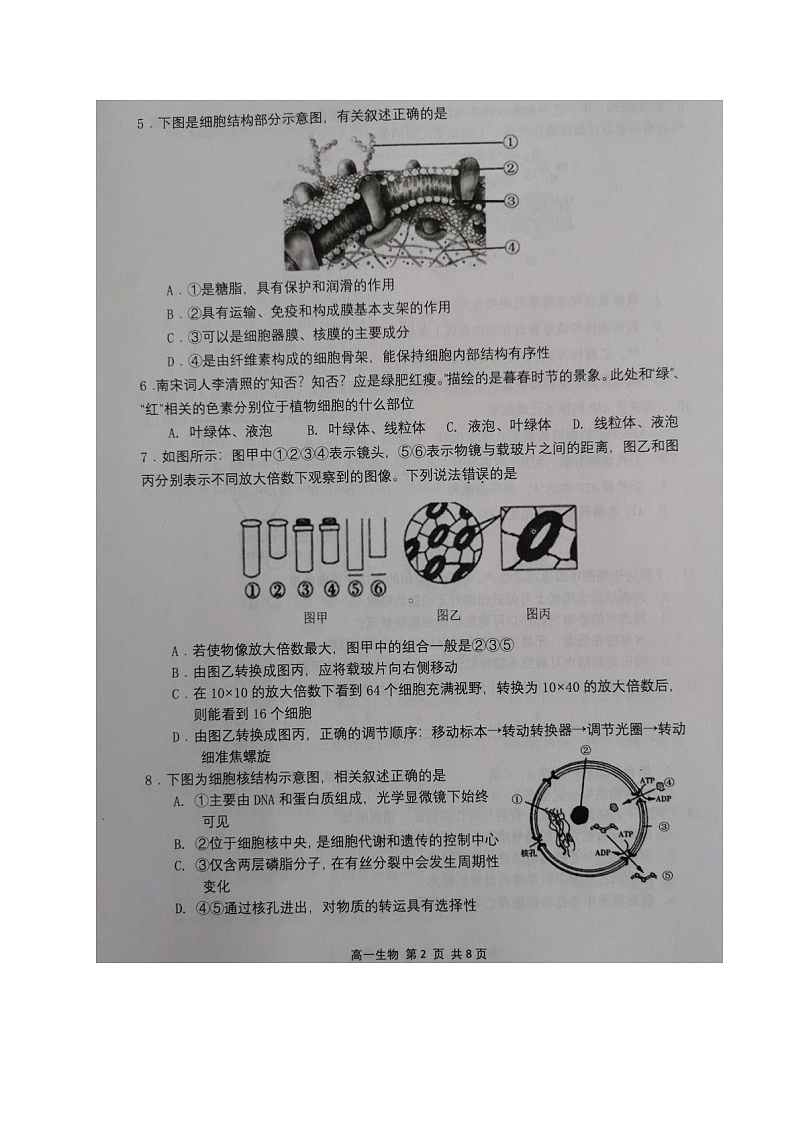 江苏省宿迁市2020-2021学年高一上学期期末考试生物试题（图片版，无答案）02