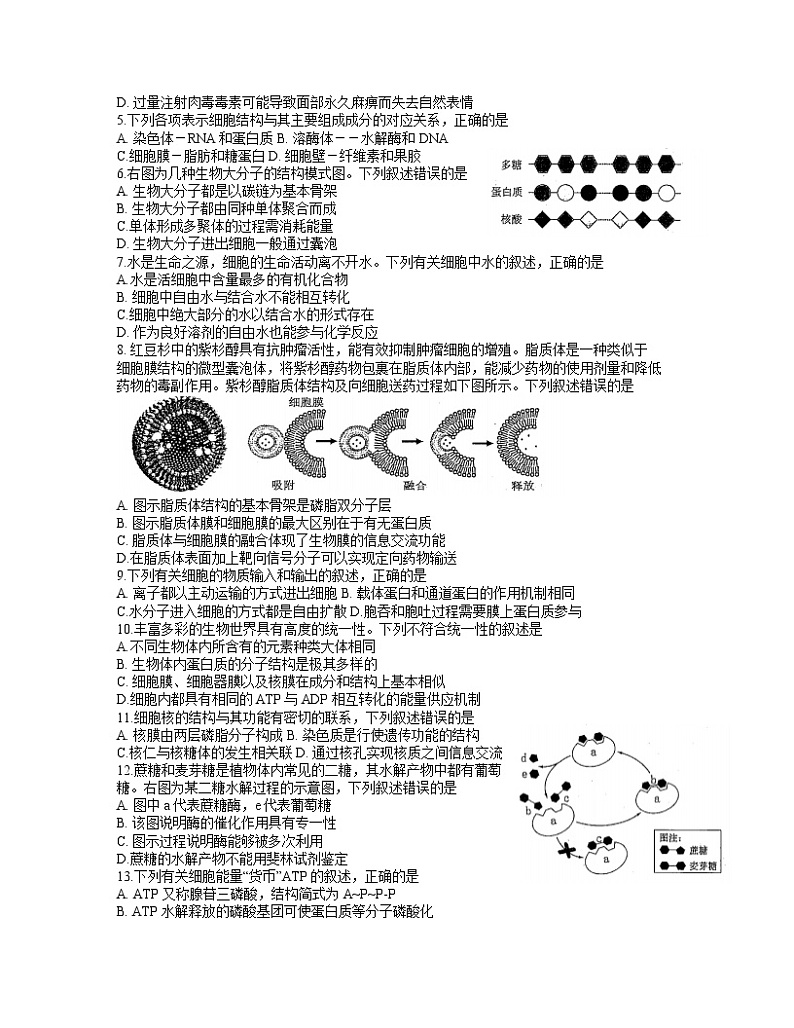 江苏省苏州市2020-2021学年高一第一学期学业质量阳光指标调研考试生物试卷 word02