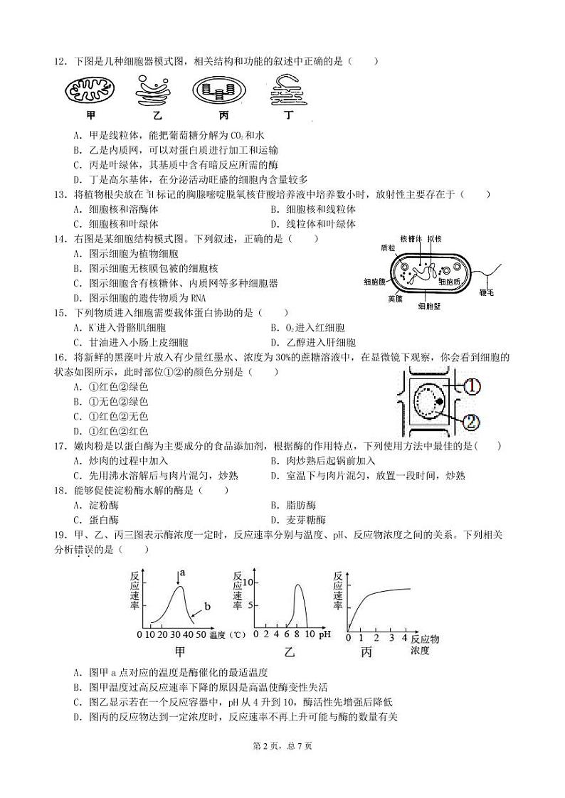 江苏省盐城市伍佑中学2020-2021学年高一上学期期末考试生物试题（可编辑PDF版）02