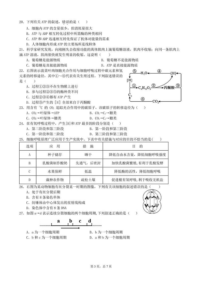 江苏省盐城市伍佑中学2020-2021学年高一上学期期末考试生物试题（可编辑PDF版）03