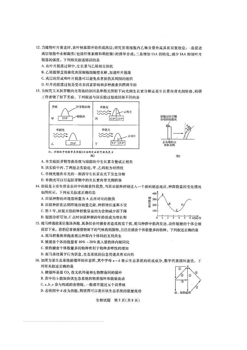 2020-2021学年河南省天一大联考高二下学期期中考试 生物试卷03