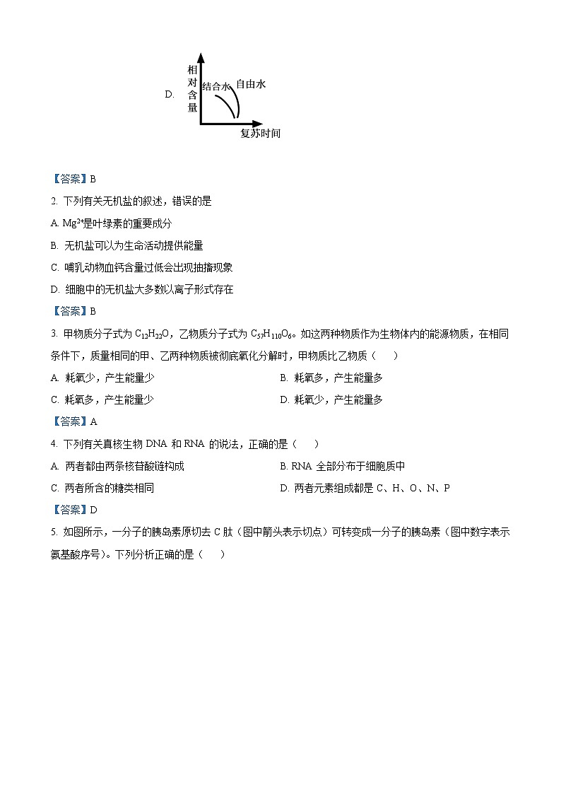 江苏省常州市2020-2021学年高一上学期期末学业水平监测生物试题02