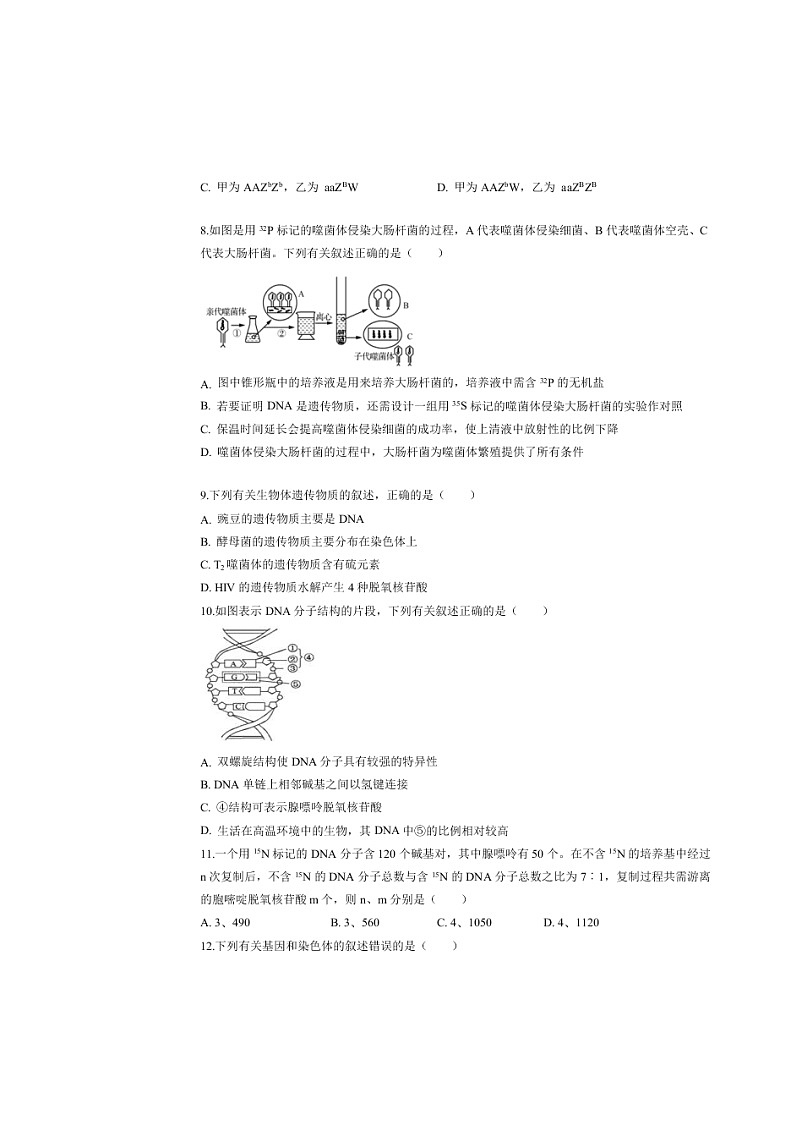 河北省沧州一中2019-2020高一生物下学期期末考试试题（Word版附答案）第3页