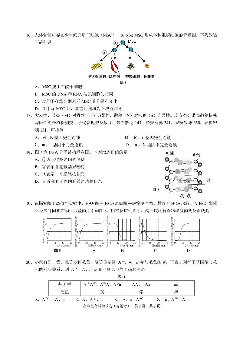 上海市2021届长宁区高考生物二模试卷含答案03