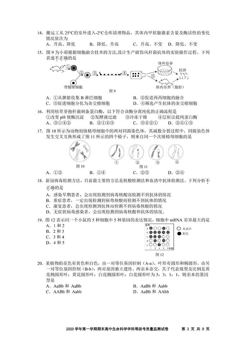 2020-2021学年上海市宝山区高中生物等级考一模卷含答案03