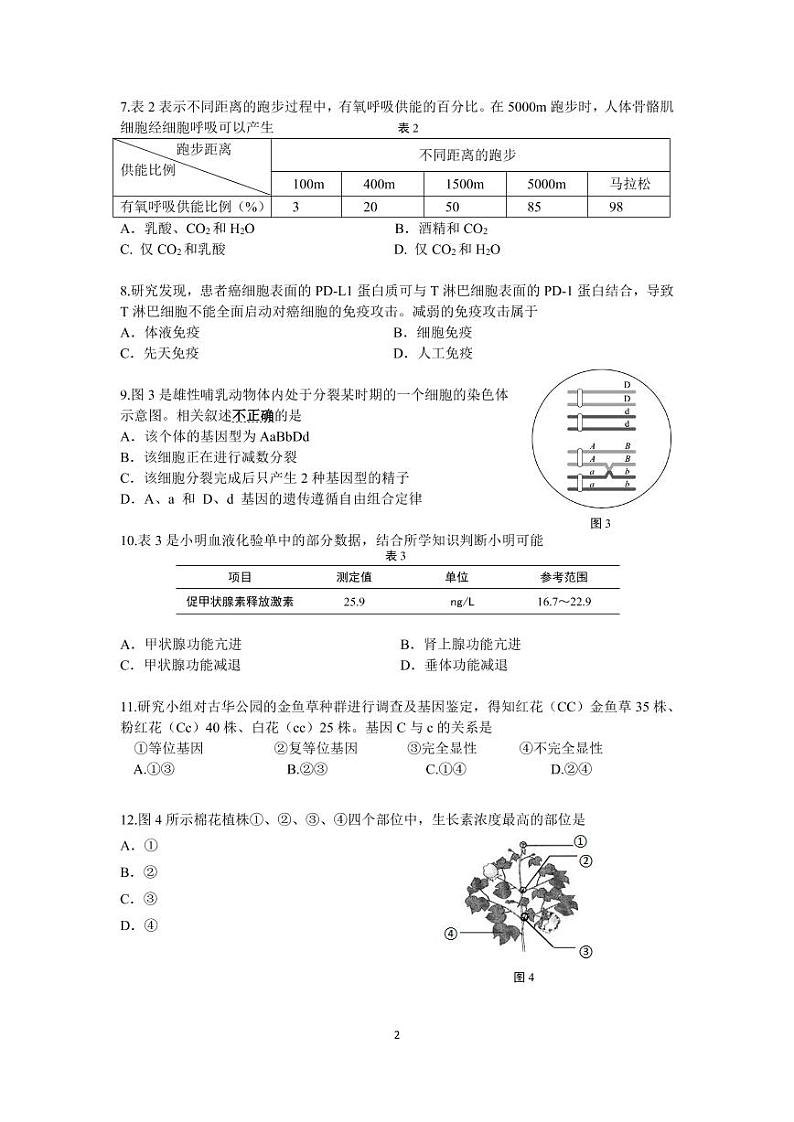2020-2021学年上海市奉贤区高中生物等级考一模卷无答案第2页
