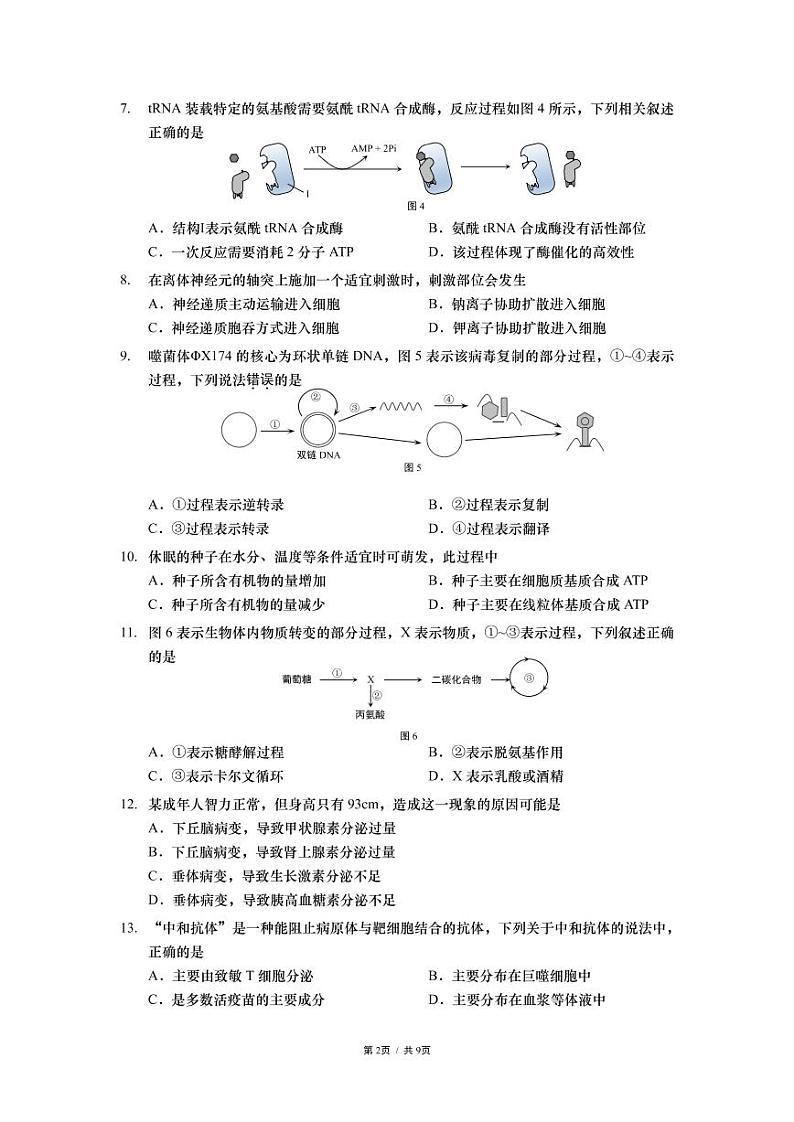 2020-2021学年上海市静安区高中生物等级考一模卷含答案02