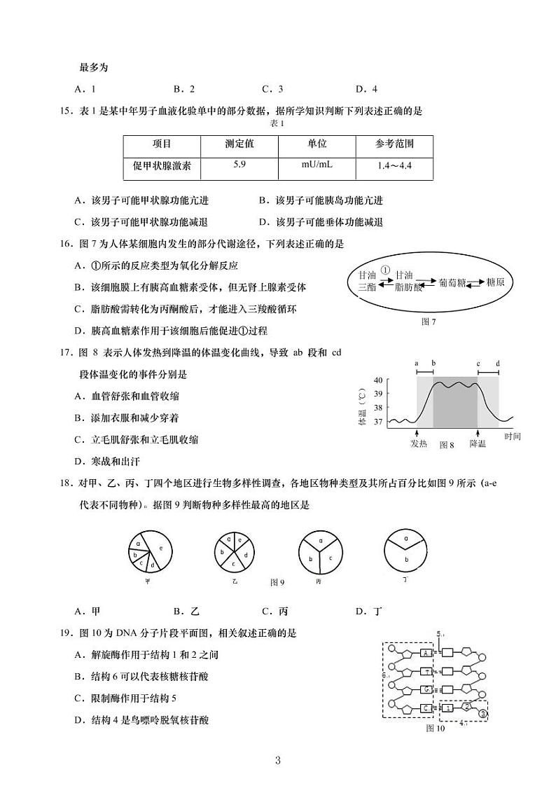 2020-2021学年上海市黄浦区高中生物等级考一模卷含答案03