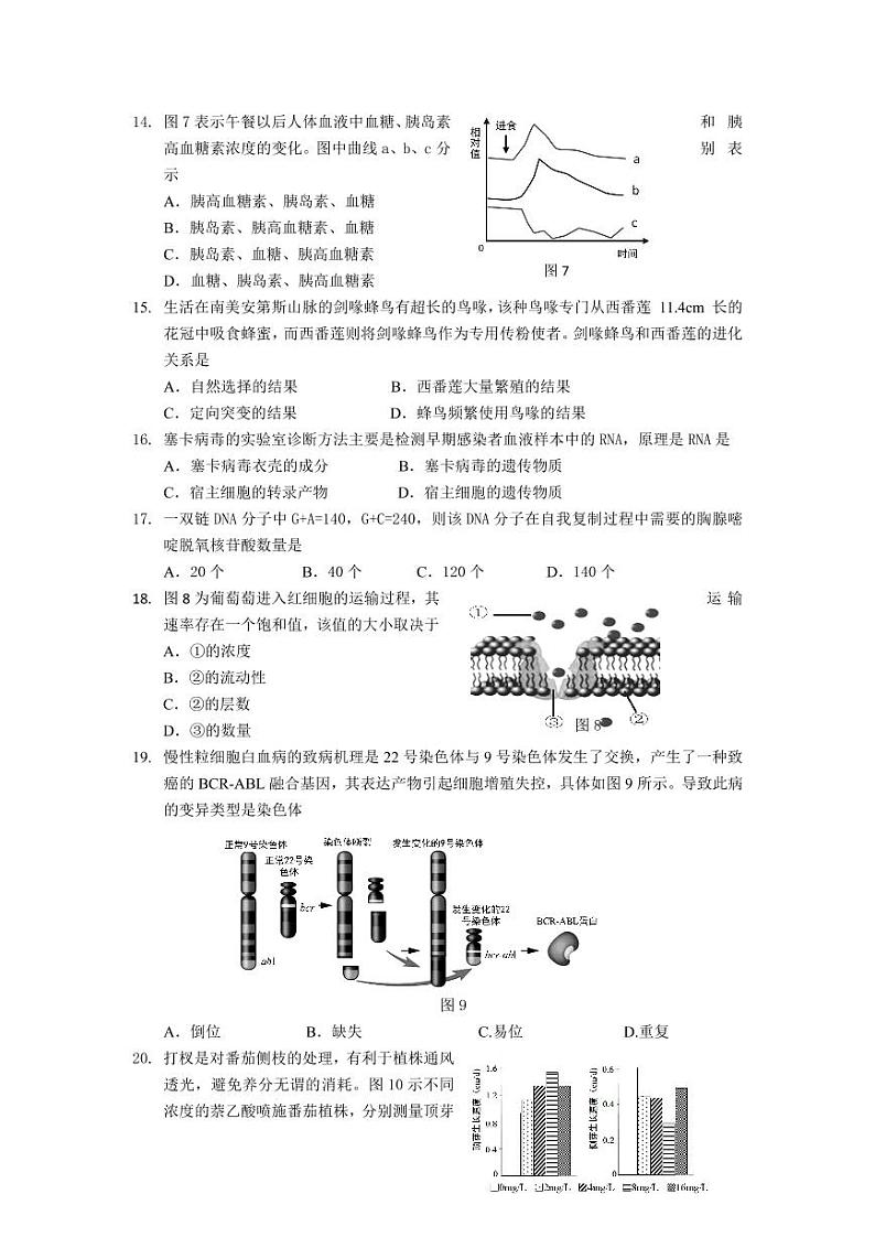 2020-2021学年上海市金山区高中生物等级考一模卷含答案03