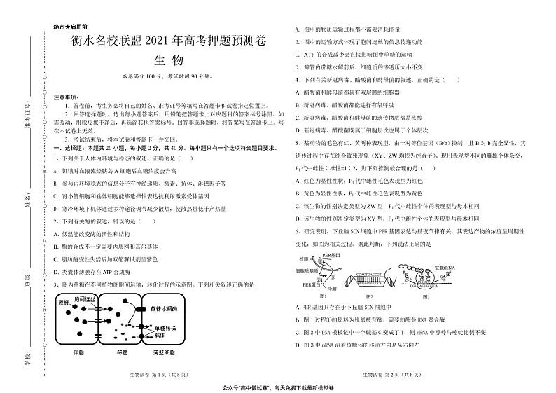 河北省衡水名校联盟2021年高考押题（生物）预测卷含答案解析01