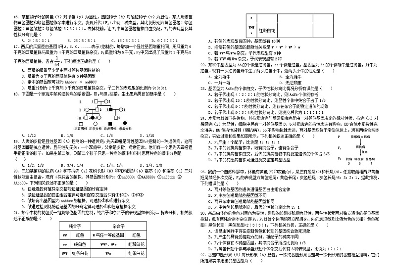 哈师大附中2020级高一下4月月考：生物+答案 试卷02