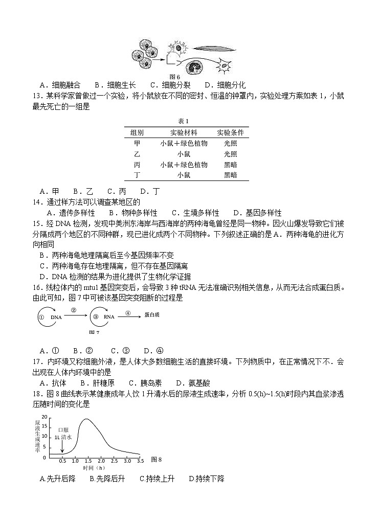 上海市嘉定区2021届高三下学期4月第二次质量调研测试（二模）生物试题（含答案）03