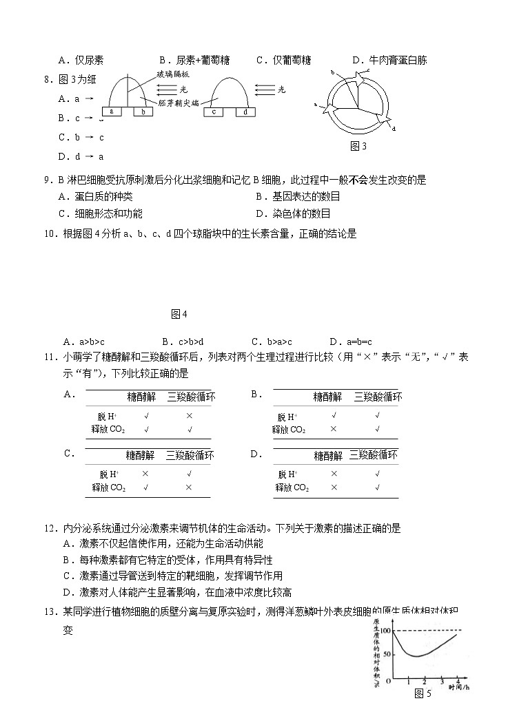 上海市黄浦区2021届高三下学期4月高中学业等级考调研测试（二模）生物试题（含答案）02