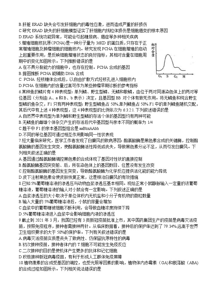 山东省潍坊市2021届高三下学期4月高考模拟考试（二模）生物（含答案）02