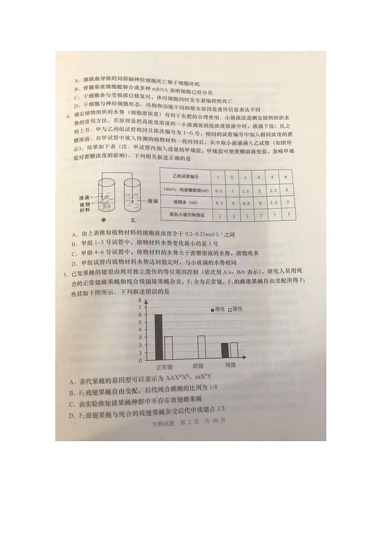2021青岛市高三二模：生物试题+答案（5月）02