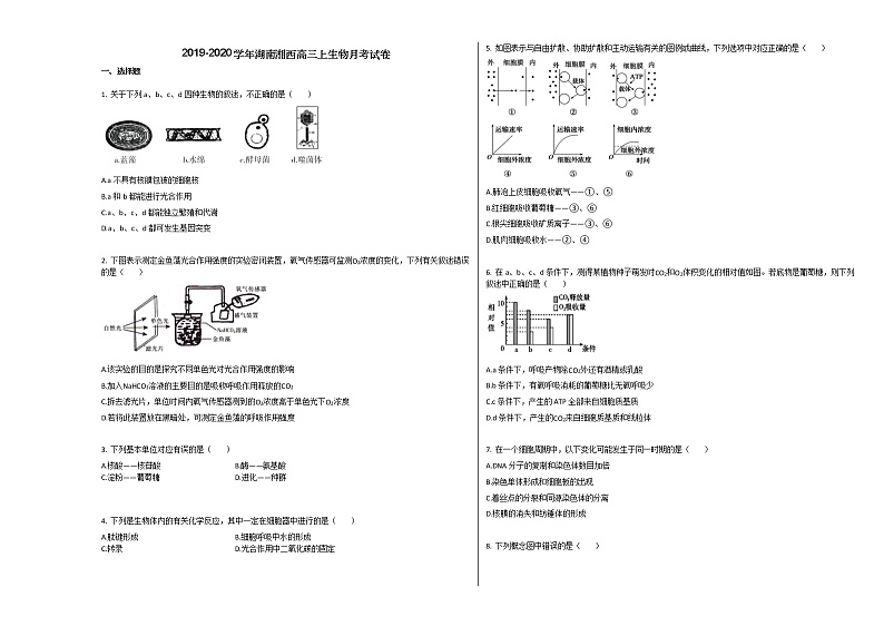 2019-2020学年湖南湘西高三上生物月考试卷第1页