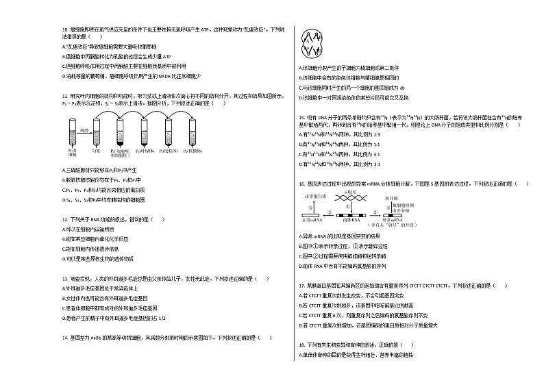 2020-2021学年四川南充高三上生物月考试卷02