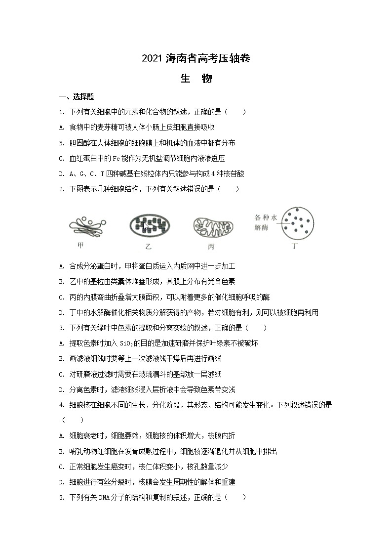 2021海南省高考冲刺压轴卷：生物+答案解析01