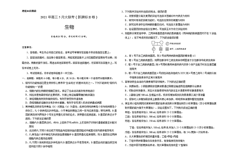 2021年高考高三5月全国大联考生物（新课标II卷）含答案解析01