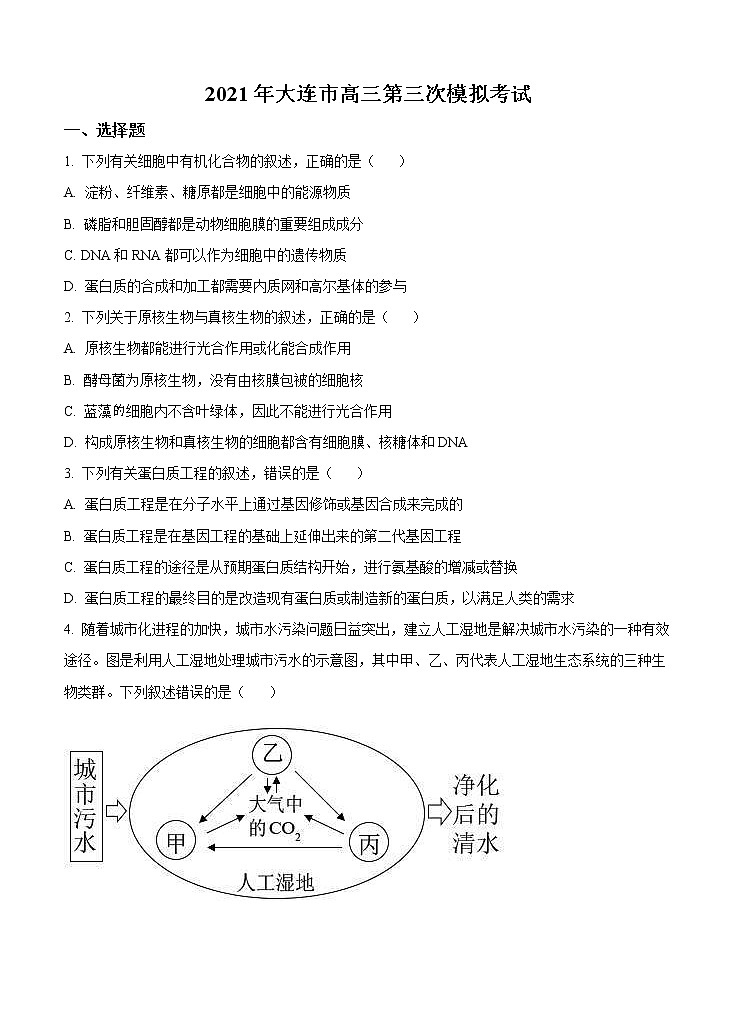 辽宁省大连市2021届高三下学期5月第二次模拟考试 生物（含答案）01