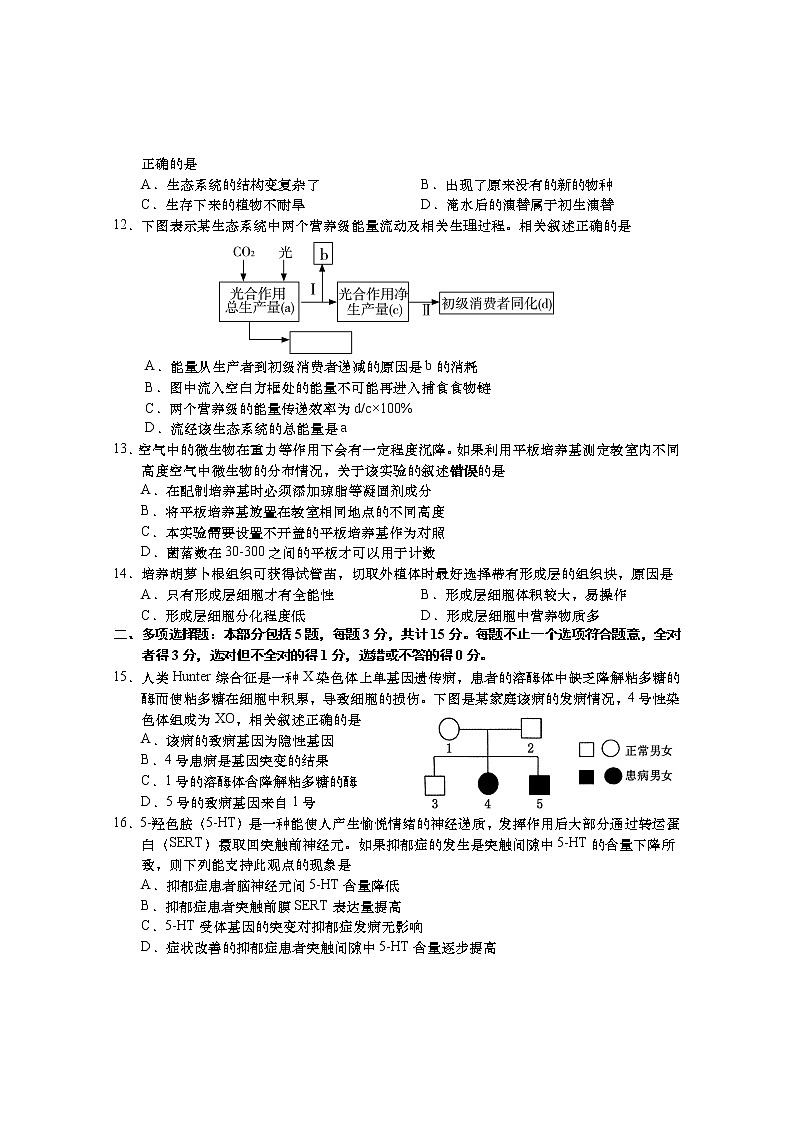 江苏省南通市如皋市2021届高三下学期5月第三次适应性考试：生物+答案03